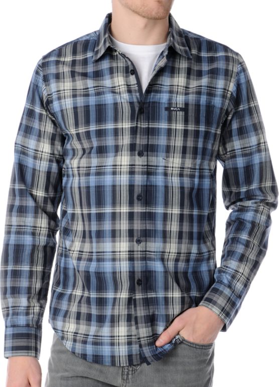 RVCA Cationic Navy Blue Long Sleeve Button Up Shirt