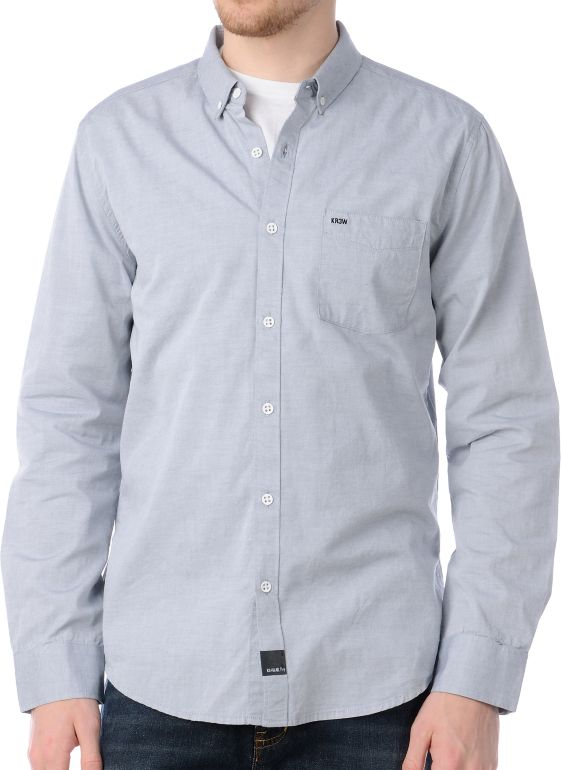 KR3W Oxford Grey Long Sleeve Button Up Shirt