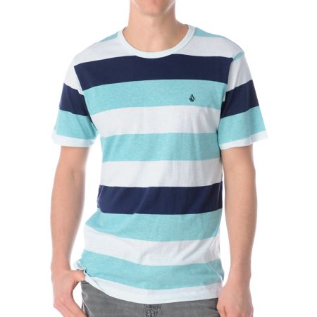 Volcom Transmit Aqua Stripe Knit Tee Shirt 