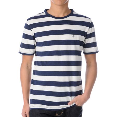 Volcom Outercircle Navy Blue Stripe Tri-Blend Tee Shirt