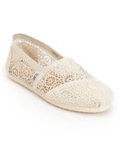 Toms Classics Natural Colored Crochet Girls Slip On Shoe