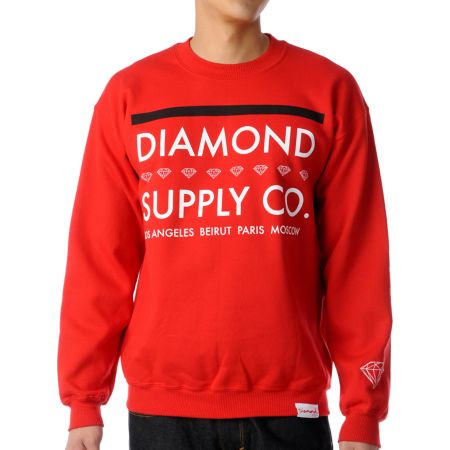 Diamond Supply Roots Red Crew Neck Sweatshirt