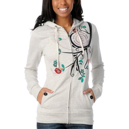 Element Girls Skylark Oatmeal Embroidered Zip Up Hoodie