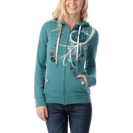 Element Girls Skylark Oasis Blue Embroidered Zip Up Hoodie