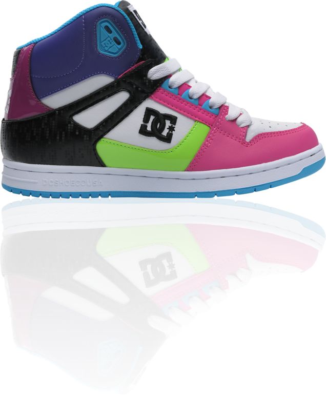 DC Shoes Rebound Hi White, Crazy Pink & Turquoise Shoe