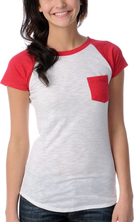 Empyre Girl Cadence Red Short Sleeve Baseball Tee Shirt