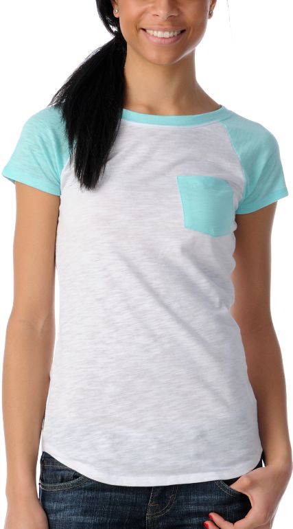 Empyre Girl Cadence Aqua Green Short Sleeve Baseball Tee Shirt