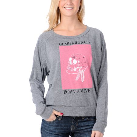 Glamour Kills Born To Live Grey Raglan Top