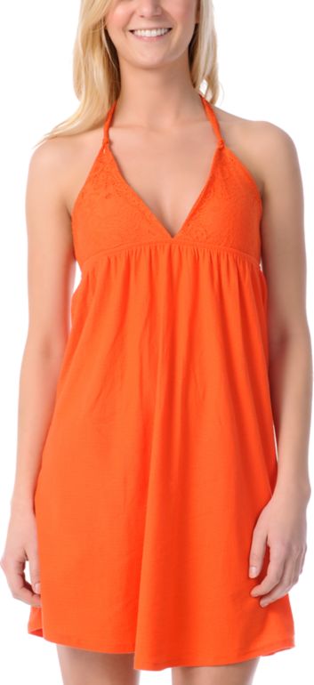 Billabong Girls Green Tide Coral Orange Dress