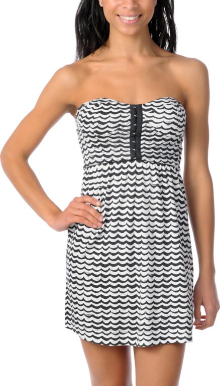 Billabong Charity Black & White Stripe Bandeau Tube Dress