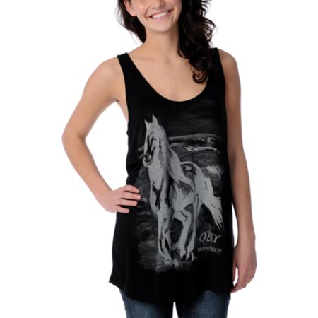 Obey Runnin Wild Girls Black Rayon Tank Top