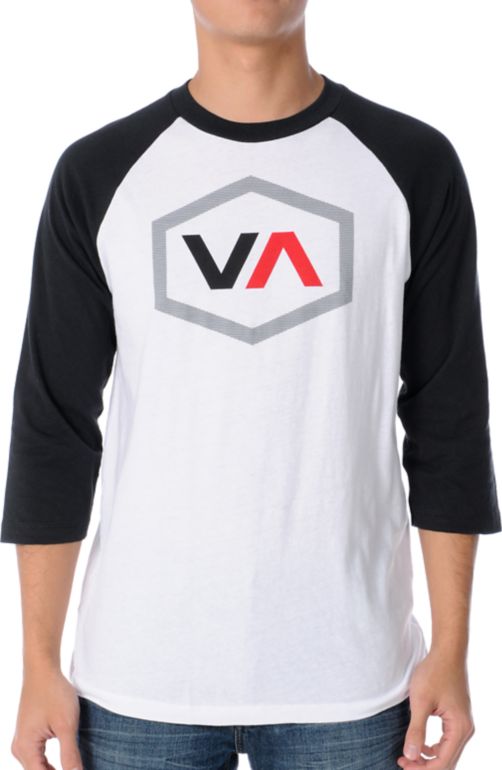 RVCA Oiler Black & White Baseball Tee Shirt