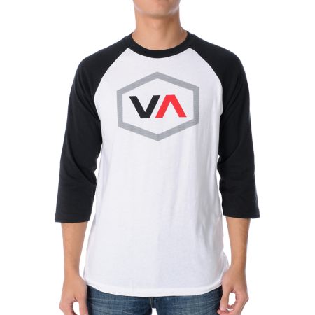 RVCA Oiler Black & White Baseball Tee Shirt