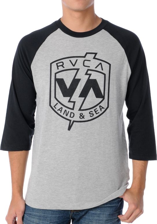 RVCA Land And Sea Black & Grey Baseball Tee Shirt