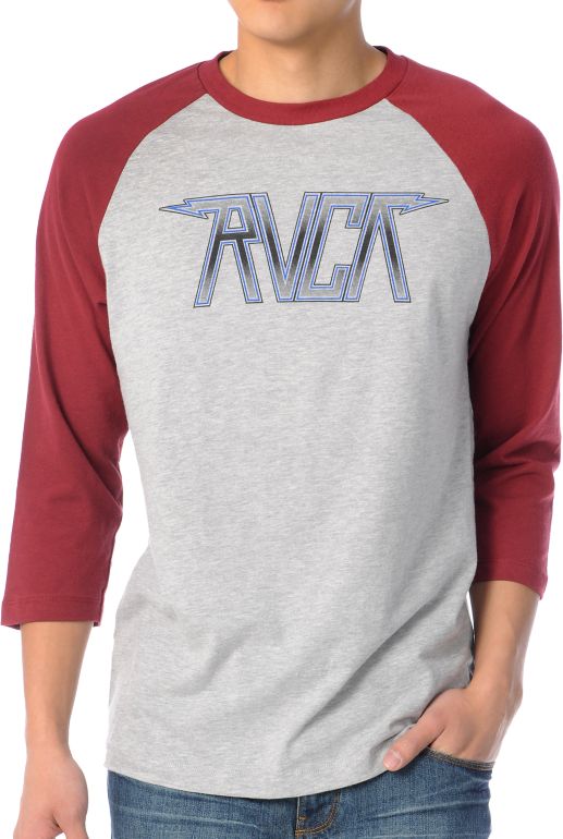 RVCA New Rocka Maroon Baseball Tee Shirt