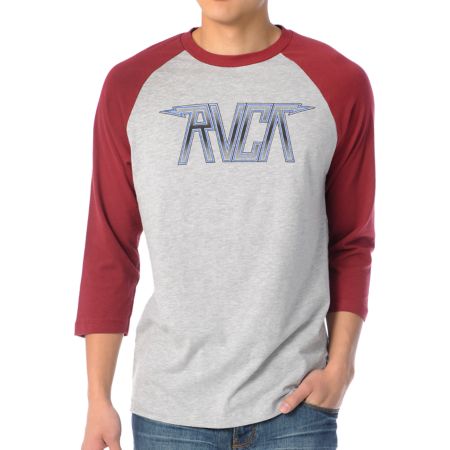 RVCA New Rocka Maroon Baseball Tee Shirt