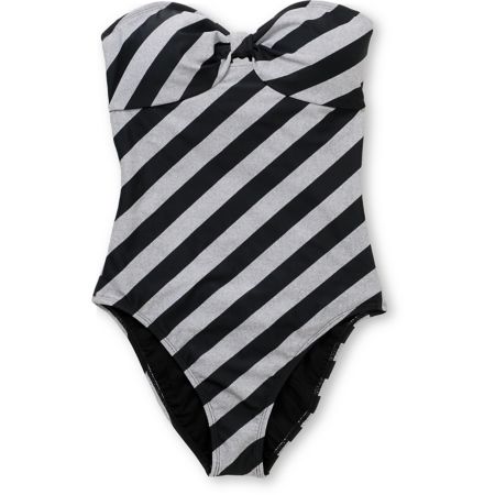 Empyre Girls Colella Black & Grey Striped Bandeau Swimsuit
