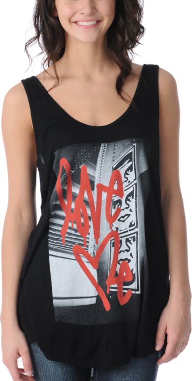Obey Love Me Black Rayon Girls Tank Top