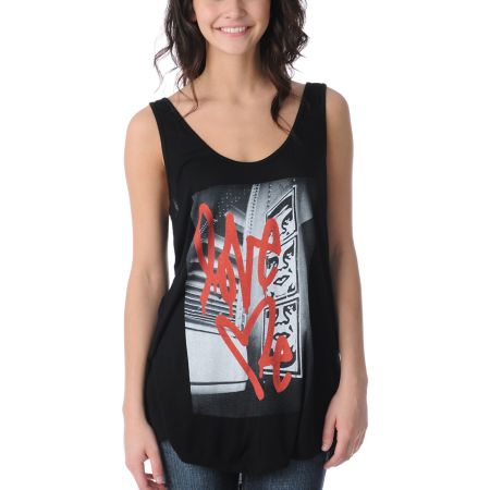 Obey Love Me Black Rayon Girls Tank Top
