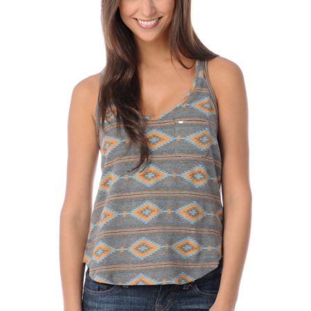 Obey Girls Charcoal Tribal Tank Top