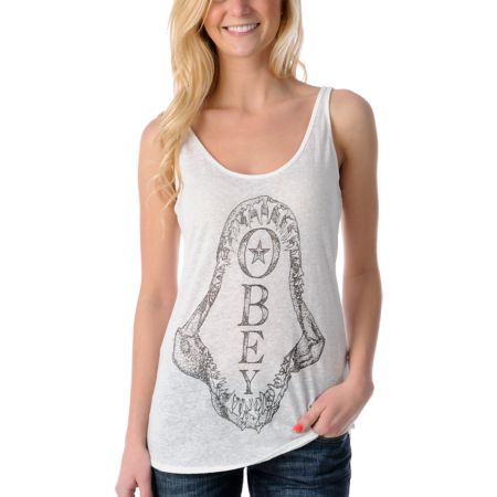 Obey Shark Posse Girls White Tank Top