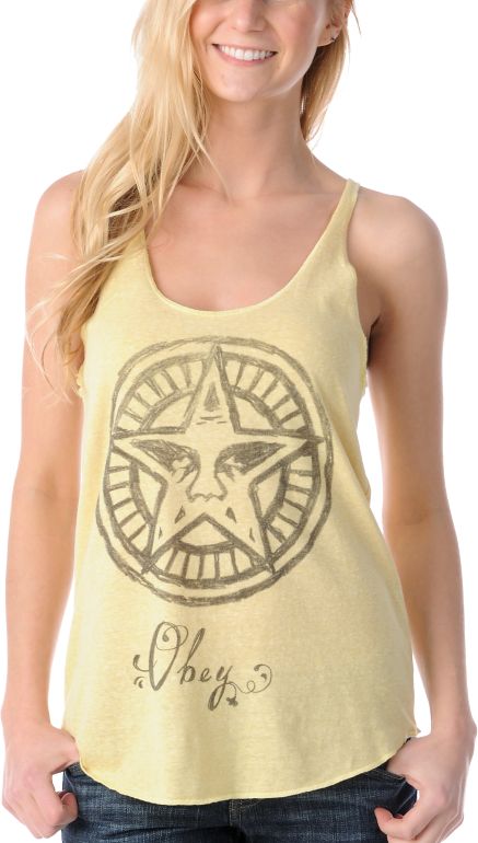 Obey Star Script Track Yellow Tank Top