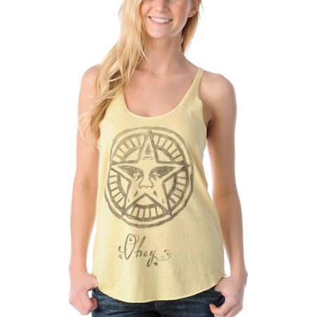 Obey Star Script Track Yellow Tank Top