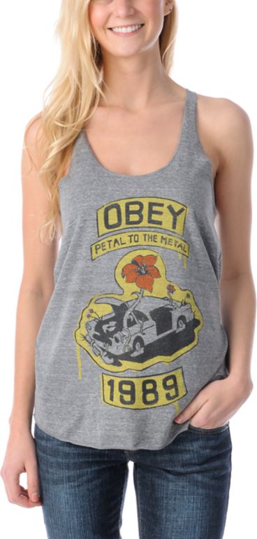 Obey Girls Petal to the Metal Grey Tank Top