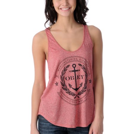 Obey Cruise Liner Mock Twist Girls Red Racerback Tank Top