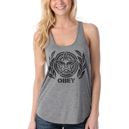 Obey Ivy League Andre Girls Charcoal Racerback Tank Top