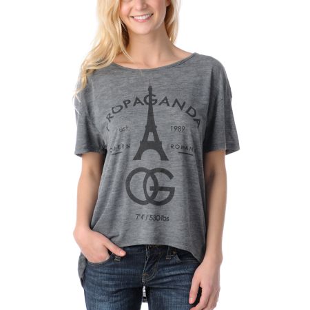 Obey Girls Modern Romance Charcoal Low Back Tee Shirt