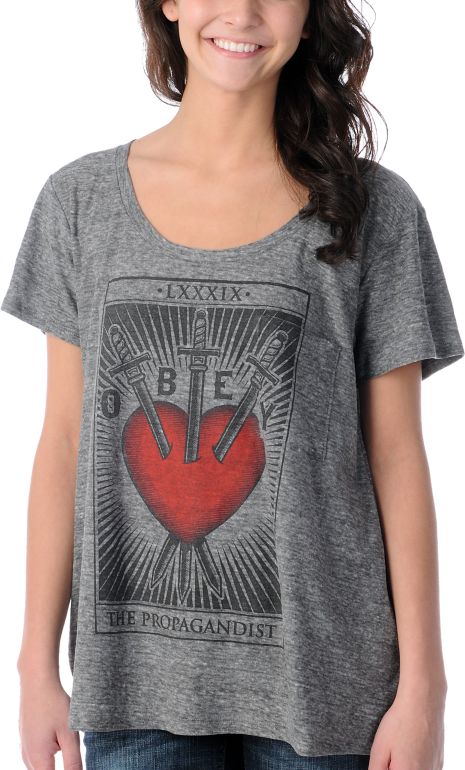 Obey Girls Tainted Love Heather Grey Boyfriend Fit Tee Shirt