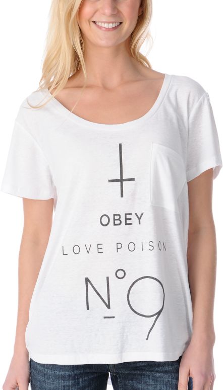 Obey Girls No 9 White Oversized Tri Blend Burnout Tee