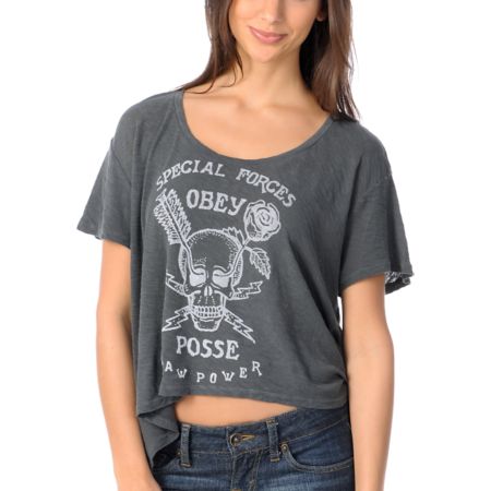 Obey Special Forces Girls Charcoal Slub Dolman Top