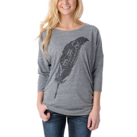 Obey Light as a Feather Girls Charcoal Tri Blend Dolman Top