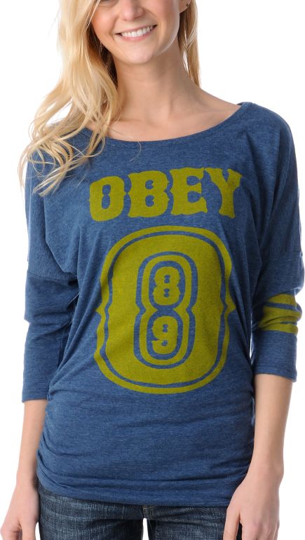 Obey Girls 0-89 Heather Navy Triblend Dolman Jersey