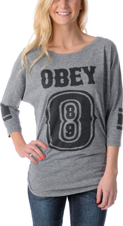 Obey Girls 0-89 Heather Grey Triblend Dolman Jersey