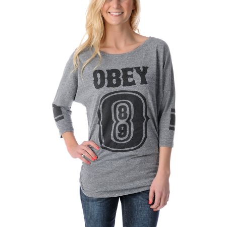 Obey Girls 0-89 Heather Grey Triblend Dolman Jersey