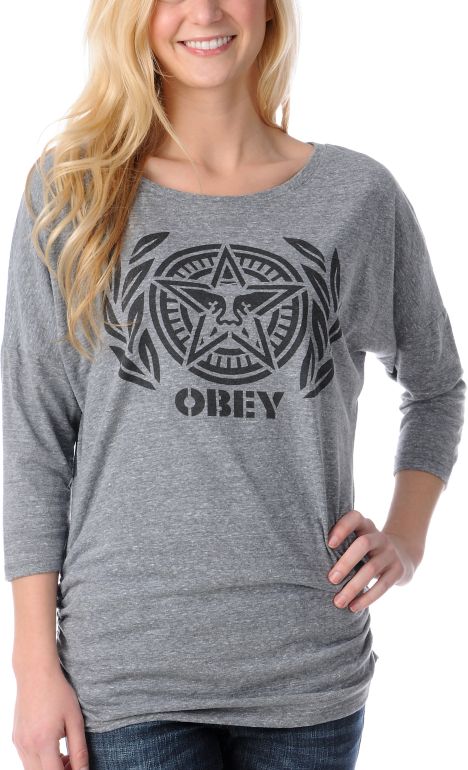 Obey Ivy League Andre Girls Charcoal Tri Blend Dolman Top