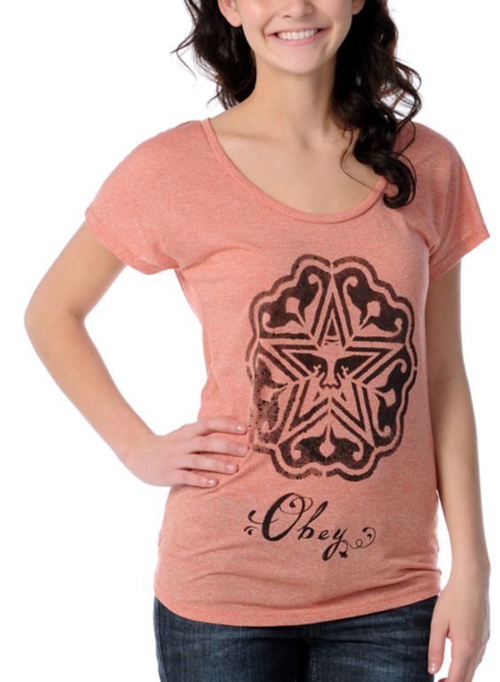 Obey Local Stencil Mock Dolman Red Tee Shirt