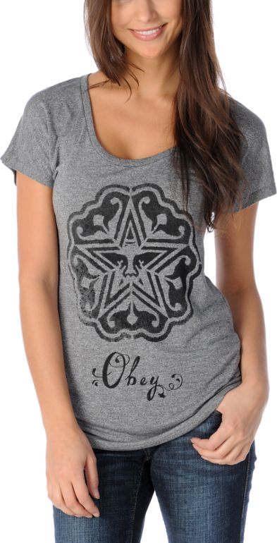 Obey Girls Local Stencil Black Mock Twist Dolman Top