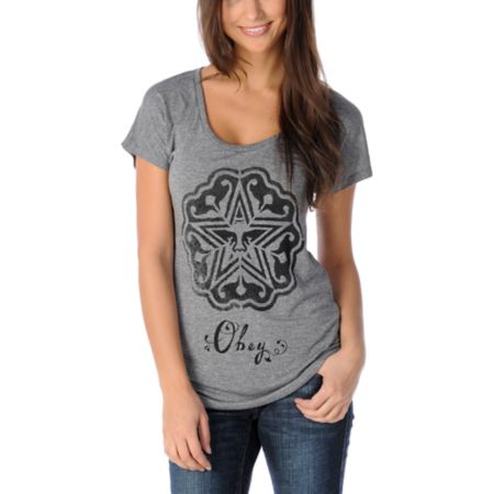 Obey Girls Local Stencil Black Mock Twist Dolman Top