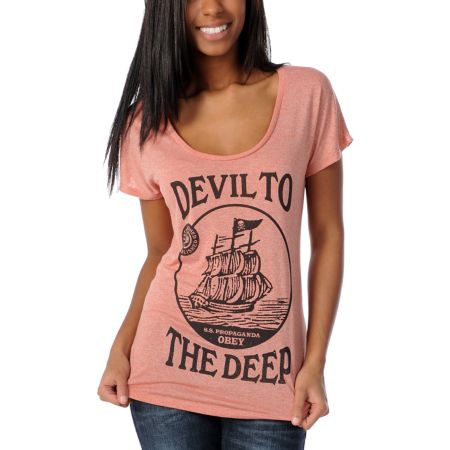 Obey Devil to the Deep Red Mock Dolman Top