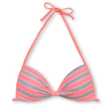Empyre Girls Variant Coral & Grey Striped Molded Cup Bikini Top