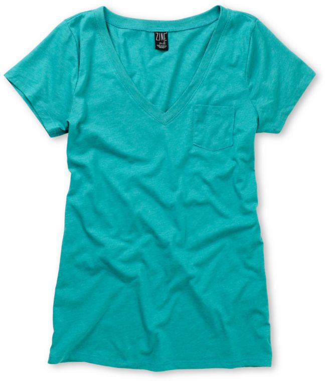 Zine Girls Bluegrass Green V-Neck Tee Shirt