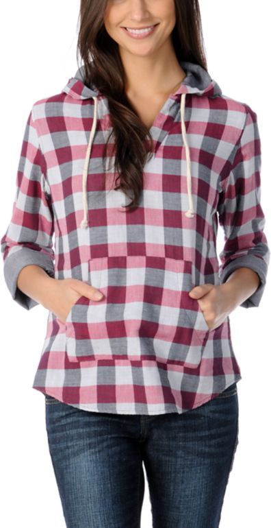 Empyre Girl Alta Berry Buffalo Plaid Poncho