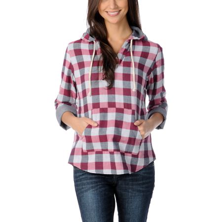 Empyre Girl Alta Berry Buffalo Plaid Poncho