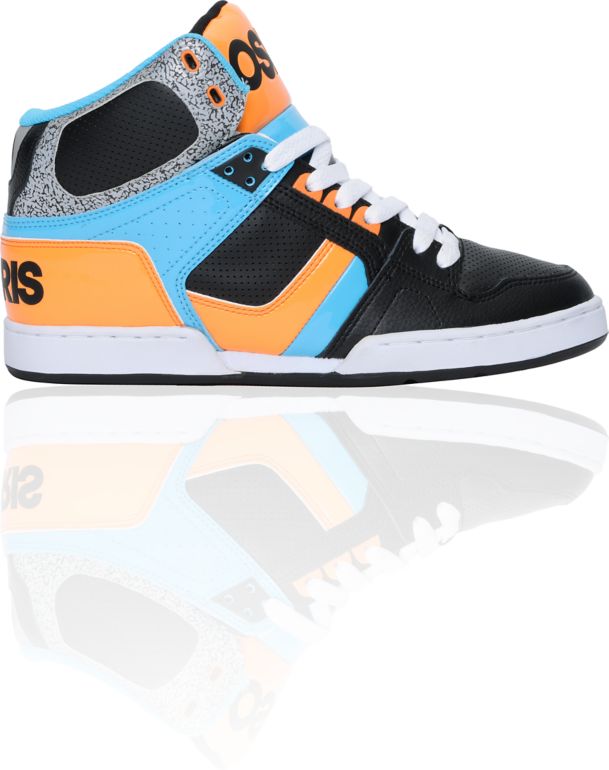 Osiris NYC 83 Black, Orange, & Cyan Guys High Top Skate Shoe