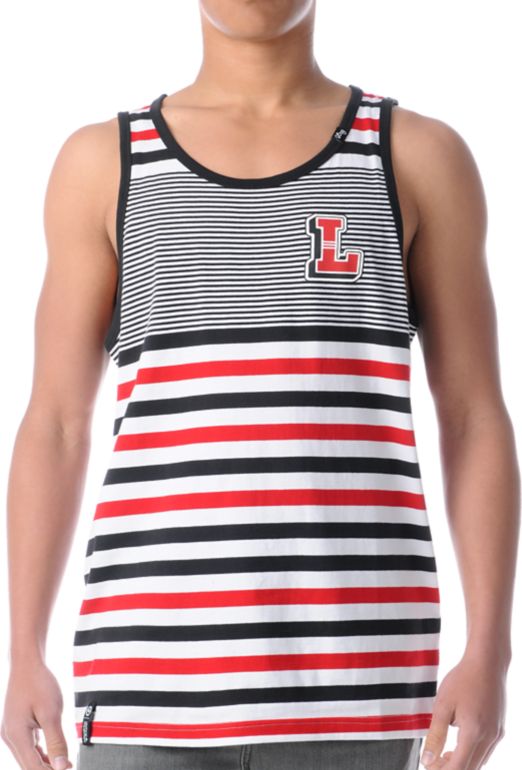 LRG Letterman White & Black Striped Tank Top
