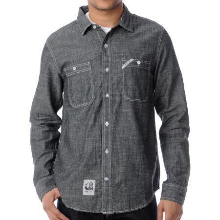 LRG CC Workshirt Black Woven Button Up Shirt